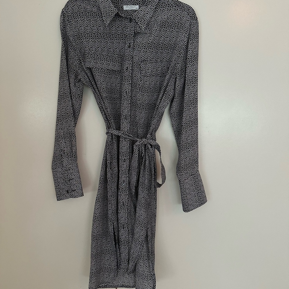 Equipment Black and White Long Sleeve Dress